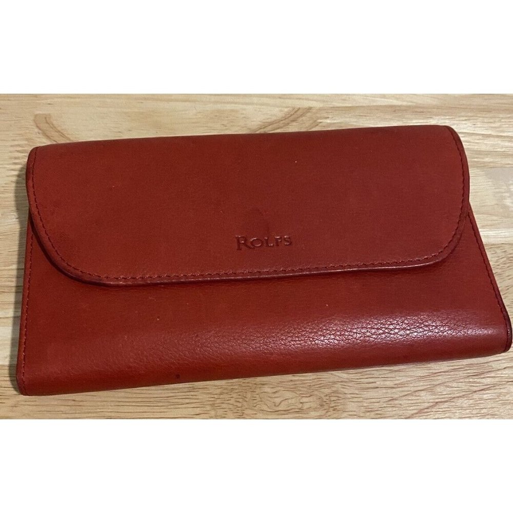 Rolfs Red Leather Bifold Wallet Envelope Style Gold Tone Hardware Medium VTG